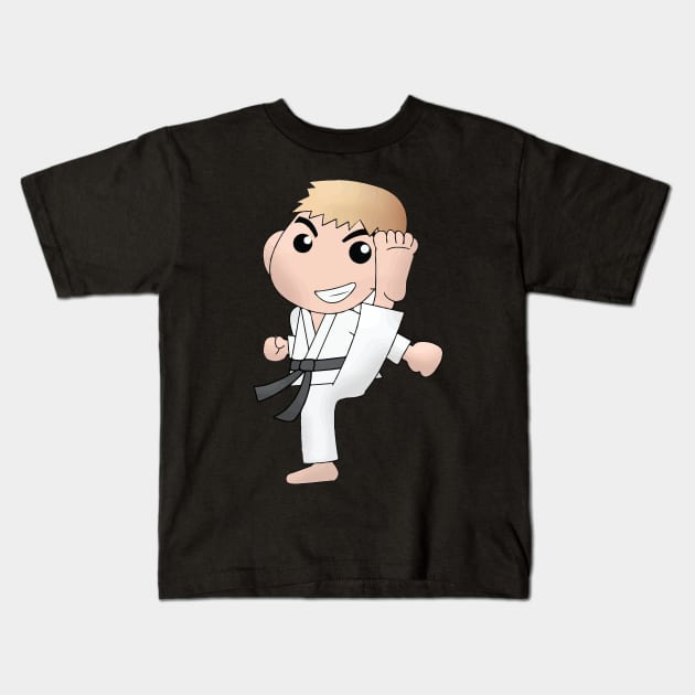Karate Boy Kick Kawaii Male Anime Cartoon Character Kids T-Shirt by CoolFactorMerch